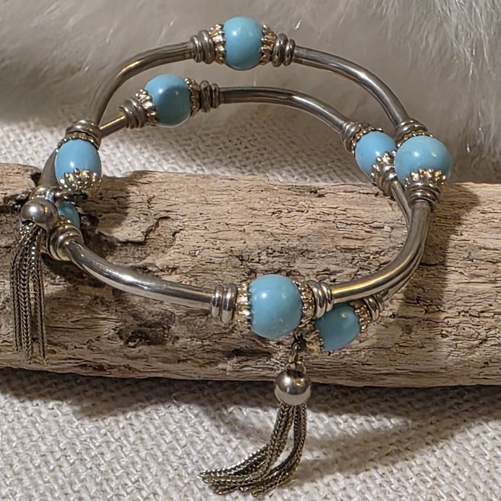 Elegant Silver and Turquoise Beaded Bracelet